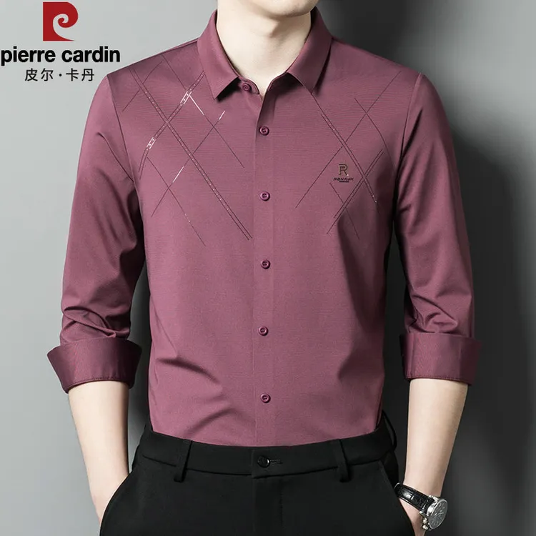 皮尔卡丹2025爸爸装短袖衬衫男士中年喜公公婚宴夏装冰丝长袖衬衣