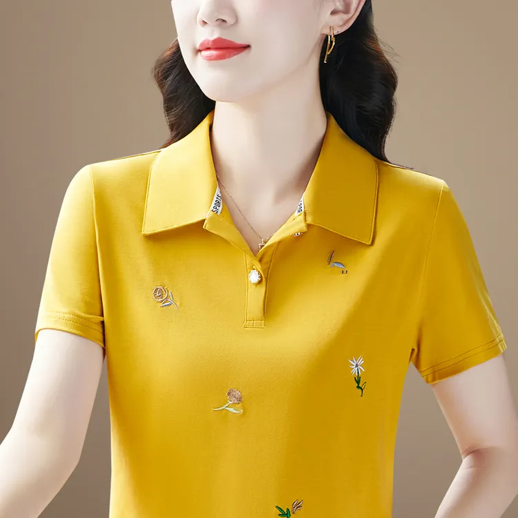 哥弟阿玛施正翻领短袖T恤女夏季新款洋气减龄百搭POLO衫中年上衣