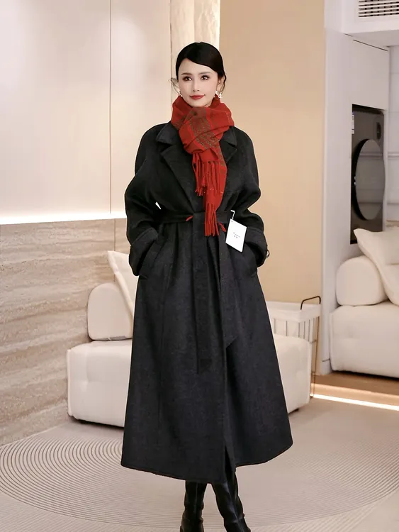 秋冬呢子加长款双面呢慵懒风长款设计师女毛呢外套羊毛大衣