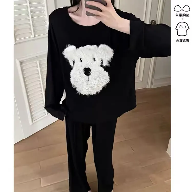 带胸垫德绒睡衣女款爆款2025新款长袖长裤韩系高级感家居服可外穿