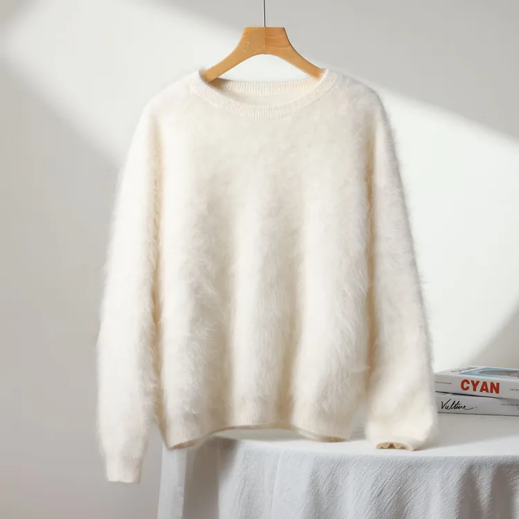 G-Y-M[北美小动物毛毛】升级版贝贝白绒毛加长宽松圆领百搭针织衫