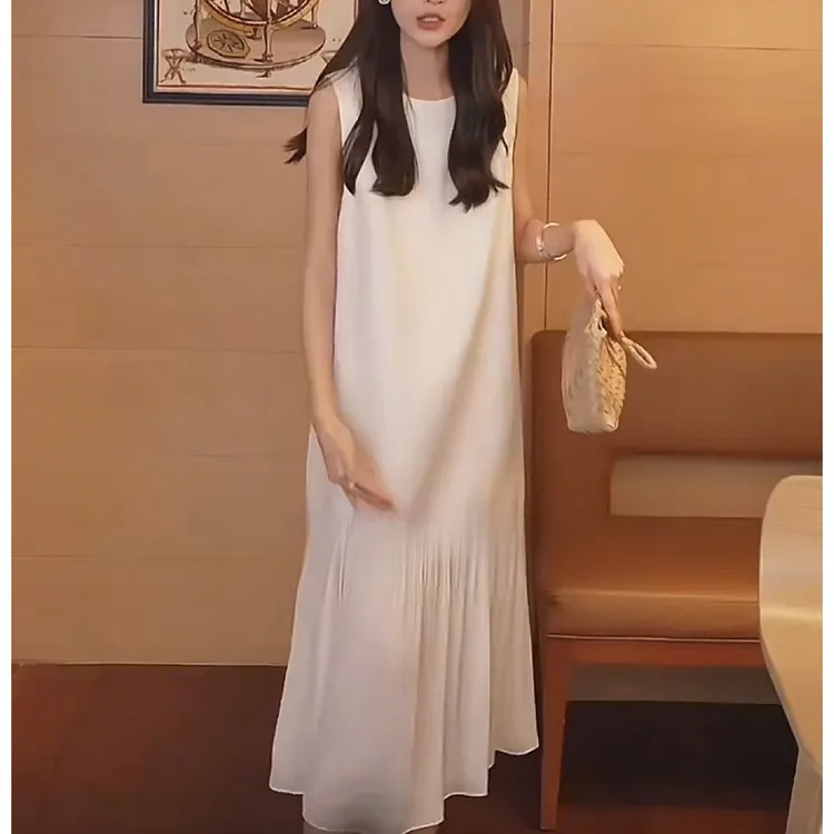 新款高级感醋酸-2025S/S春夏新款"半融雪"拼接无袖连衣裙CZ5XL024