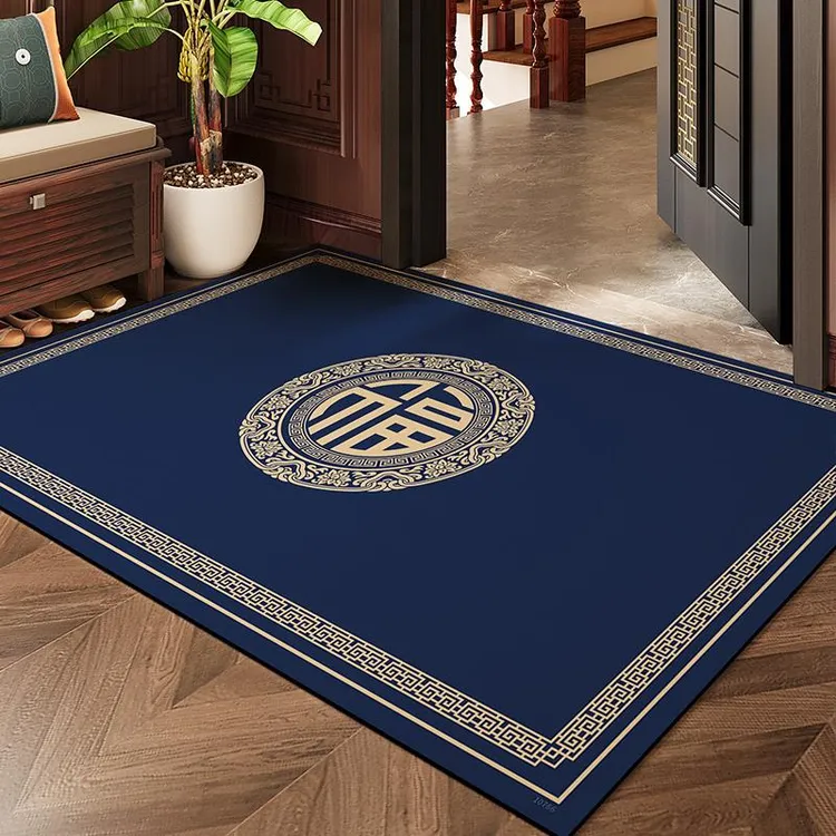 吉祥富贵蓝色硅藻泥入户门地垫吸水防滑适用于进门口玄关的脚垫地