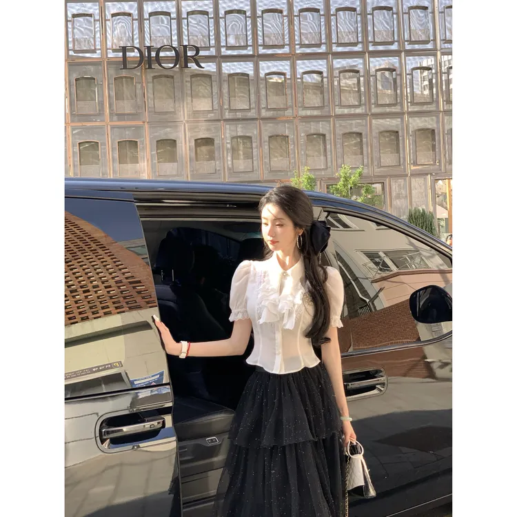 【雅乔定制】首尔情书上衣 复古宫廷风少女短款白衬衣DYYK-25042386