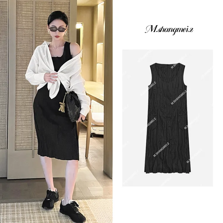 M.SHANGMEI.Z/沐熙【压褶连衣裙】美大哥褶皱背心连衣裙X0673690