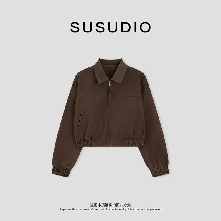 SUSUDIO 100棉 美式复古水洗做旧翻领长袖工装夹克外套 C3033