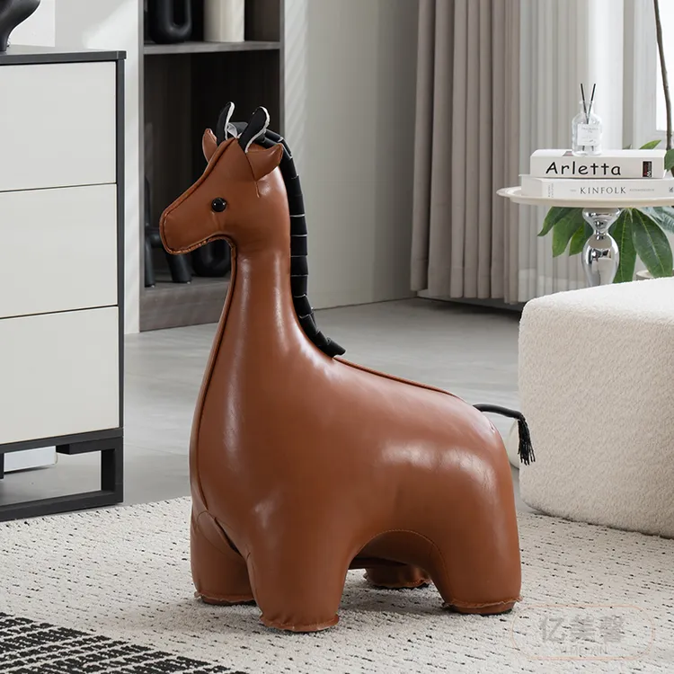 长颈鹿造型换鞋凳创意动物坐凳儿童皮质玩偶凳子网红客厅摆件座椅