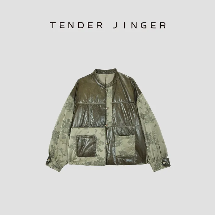 Tender Jinger｜线下专供 羊皮革拼接撞色国风款鹅绒服T54XLK50256