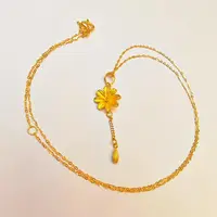 132#足金999黄金  5G硬金 花朵流苏吊坠黄金项链套链送女友素款