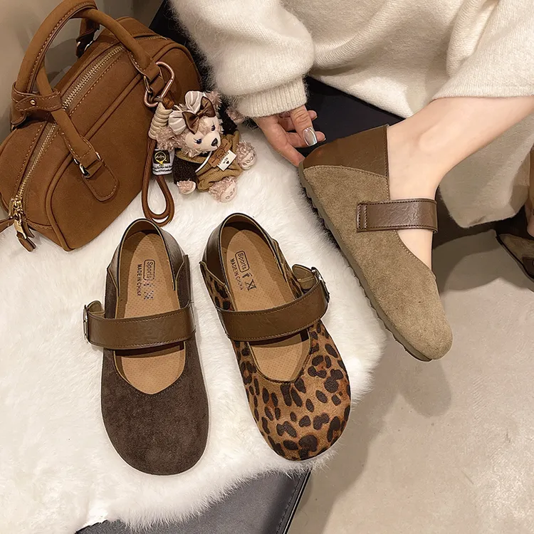 豹纹内增高厚底勃肯鞋女2025秋季新款芒果头软底休闲复古浅口单鞋