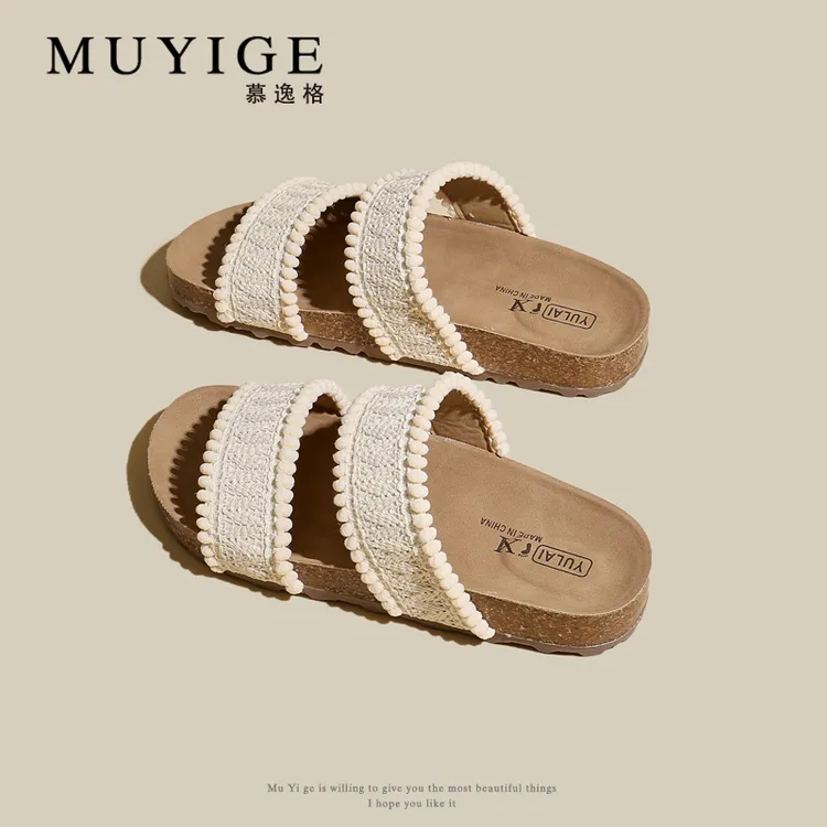 针织露趾拖鞋女夏季外穿厚底2025新款海边沙滩波西米亚民族风凉鞋