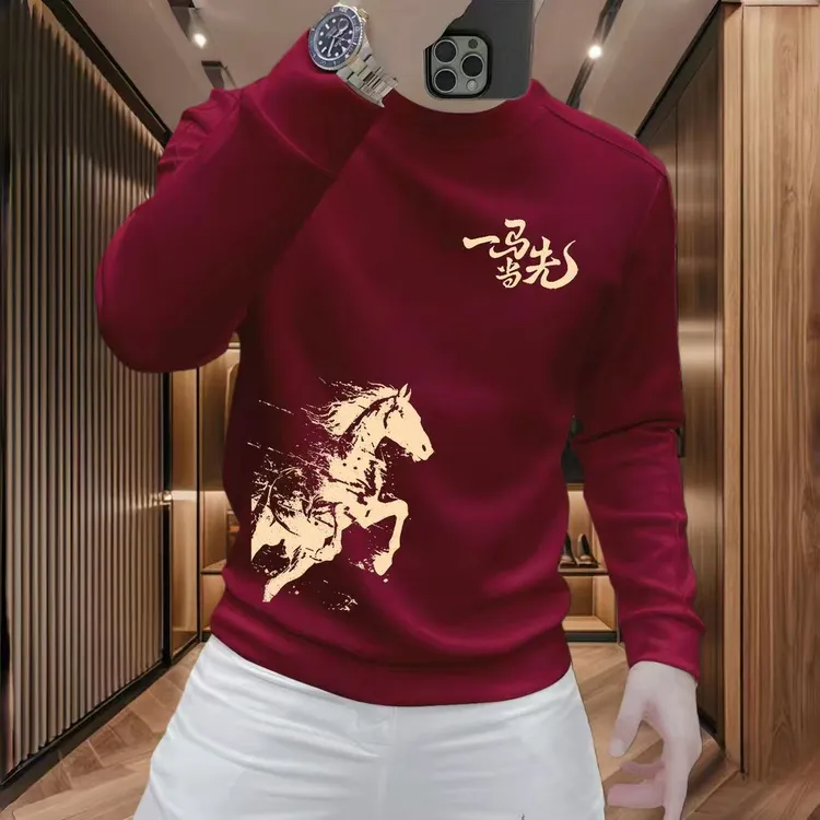 2026潮流圆领套头卫衣男款秋冬季时尚印花休闲上衣长袖打底衫男