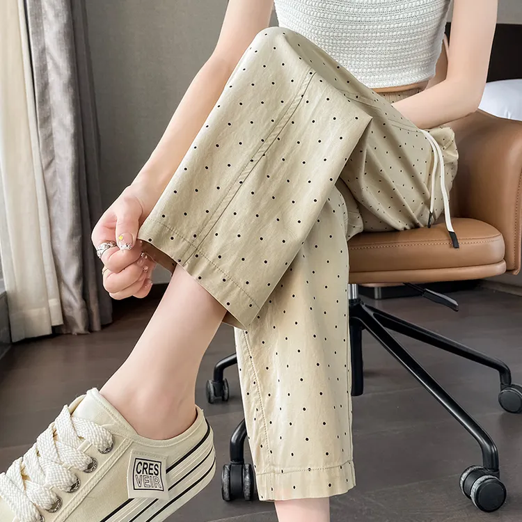 波点哈伦裤女小个子2025春夏季新款高腰显瘦直筒裤冰丝萝卜老爹裤