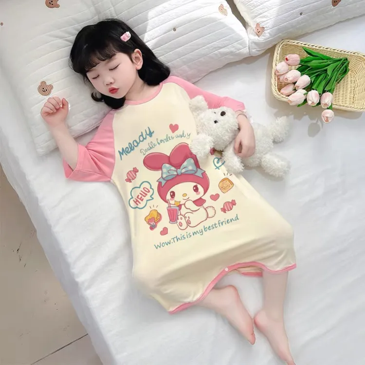 女童纯棉宝宝睡袋夏季薄款短袖可爱空调连体睡衣儿童