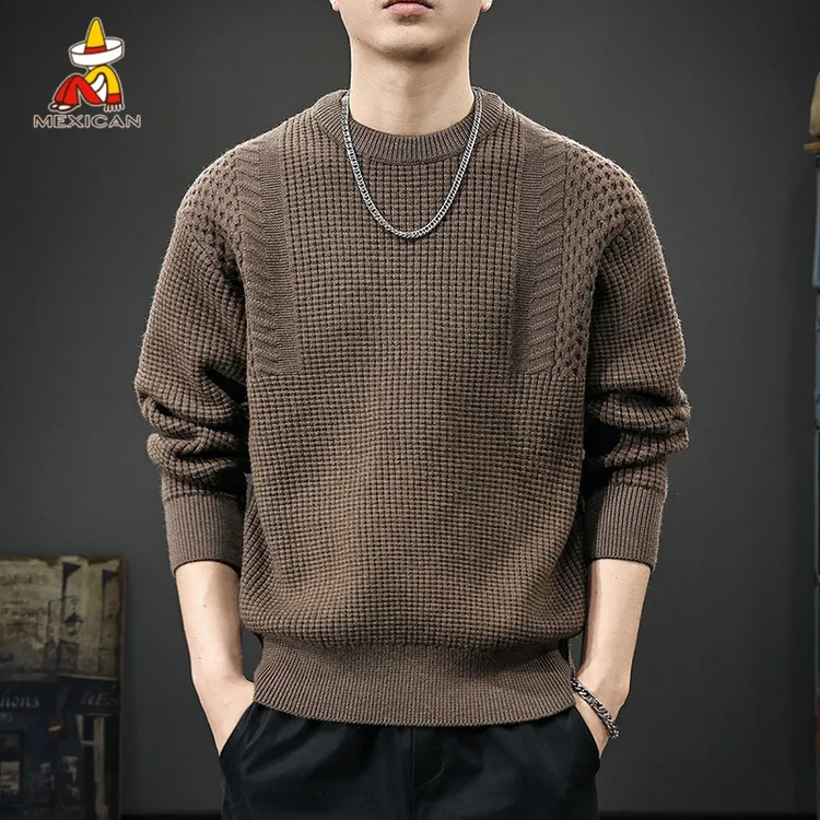 Mexican/稻草人秋冬重磅肌理感毛衣男款美式复古宽松大码保暖上衣