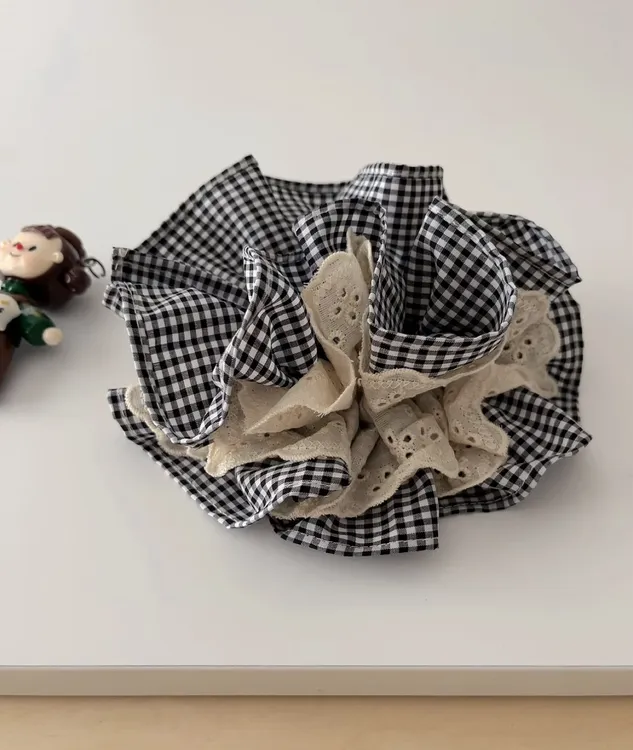 小九发绳家韩国小众check蕾丝花边格子大肠发圈法式复古头绳气质