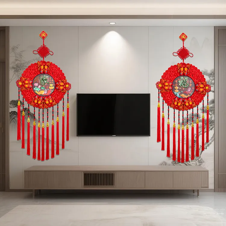 2026年新款高档中国结挂件客厅圆形福字仿玉雕挂饰背景墙春节装饰