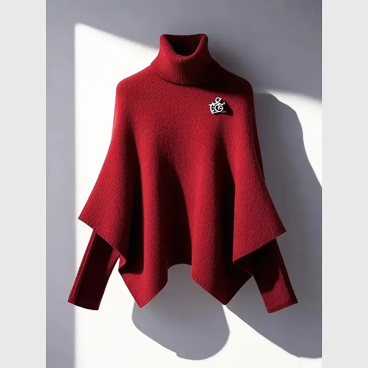 时尚立体装饰标高领针织衫女2026冬季斗篷式版型日常优雅气质耐看