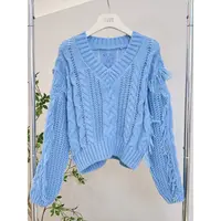 丨早秋新款蓝色镂空设计感法式优雅时尚针织衫 HH2595