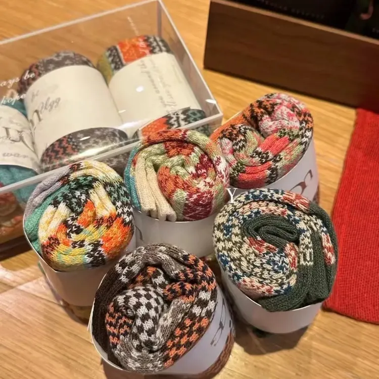 羊毛彩袜保暖高筒地板袜雪地袜礼盒装羊毛袜