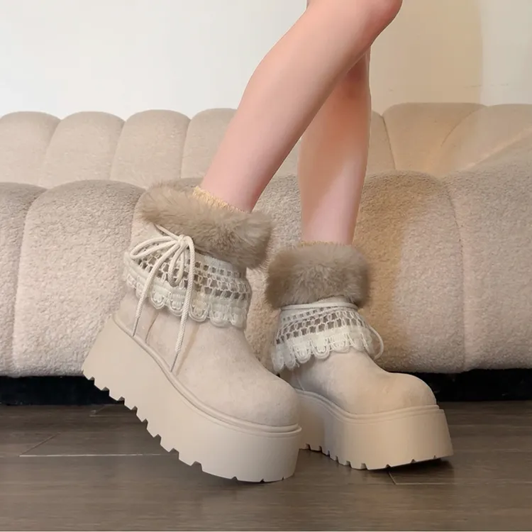 新款厚底增高两穿雪地靴女冬季爆款加绒保暖棉靴小个子外穿短靴