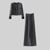 〈纪朵研〉G211休闲小香风法式时尚套装高级感气质上衣阔腿裤两件套