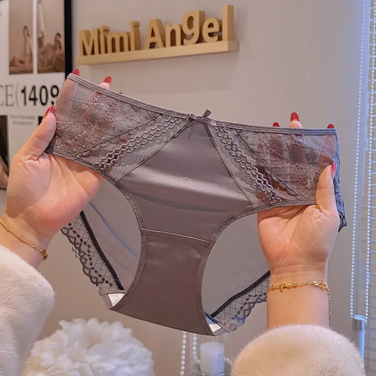 Mimi Angel冬日新款法式蝴蝶蕾丝内裤女无痕舒适浪漫网纱女士内裤