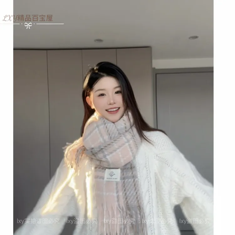 2025秋冬百搭格子通用厚款女士保暖围巾时尚韩系围脖男冬季情侣