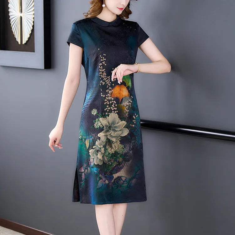 真丝桑蚕丝连衣裙女夏季2025年新款杭州新中式改良旗袍妈妈装