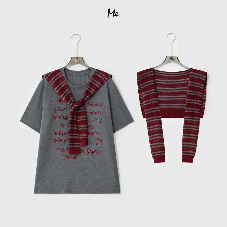 ME【大航海时代 （含披肩）】字母涂鸦显瘦时尚一手长上衣MESA0826