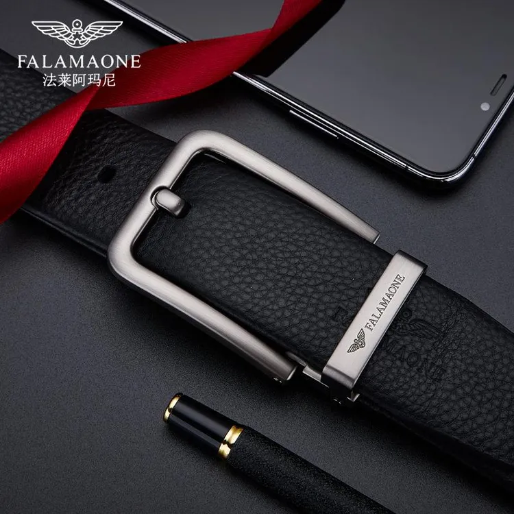 法莱阿玛尼皮带男真皮百搭针扣裤腰带纯牛皮男士腰带高档休闲男款