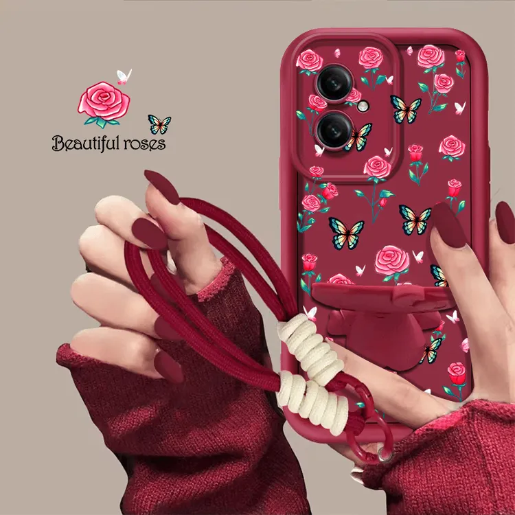 适用于【荣耀x60i】春暖花开猫咪补妆镜支架手机壳全包防摔网红女款