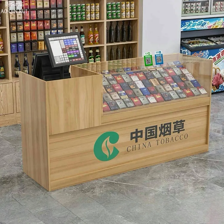 奥沁瑞烟柜展示柜收银台一体组合转角带轮玻璃烟酒柜香烟背柜
