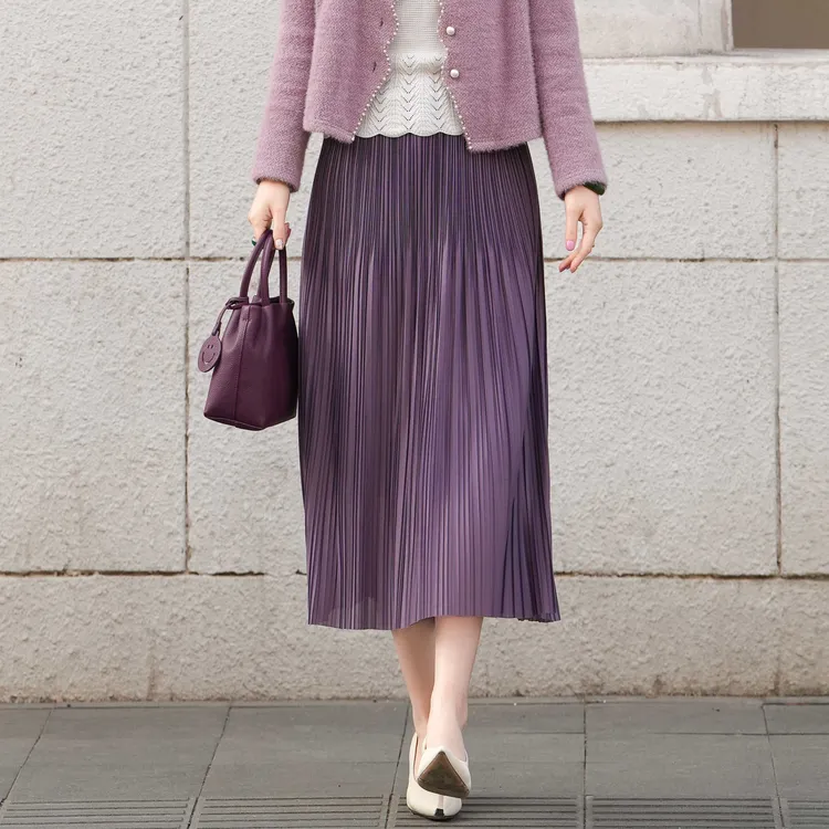 西子/【法式风琴】高密压褶打缆松紧腰显瘦优雅百褶裙/BQZY144