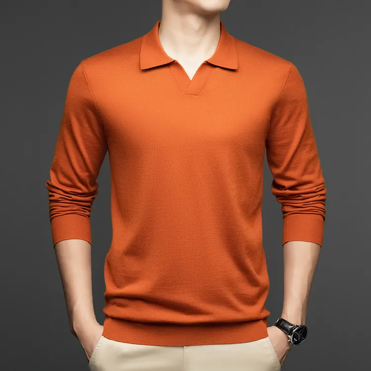 【精纺桑蚕丝山羊绒】反季清仓秋季男士纯色薄款海鸥领机洗针织衫