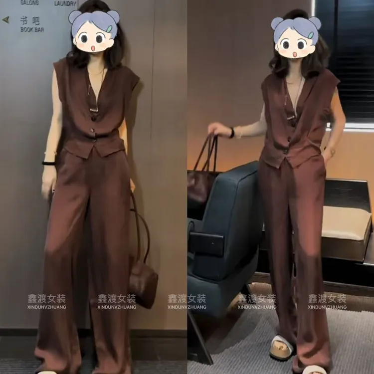 2025夏季新款时尚显瘦气质女士网红洋气两件套百搭款D9935
