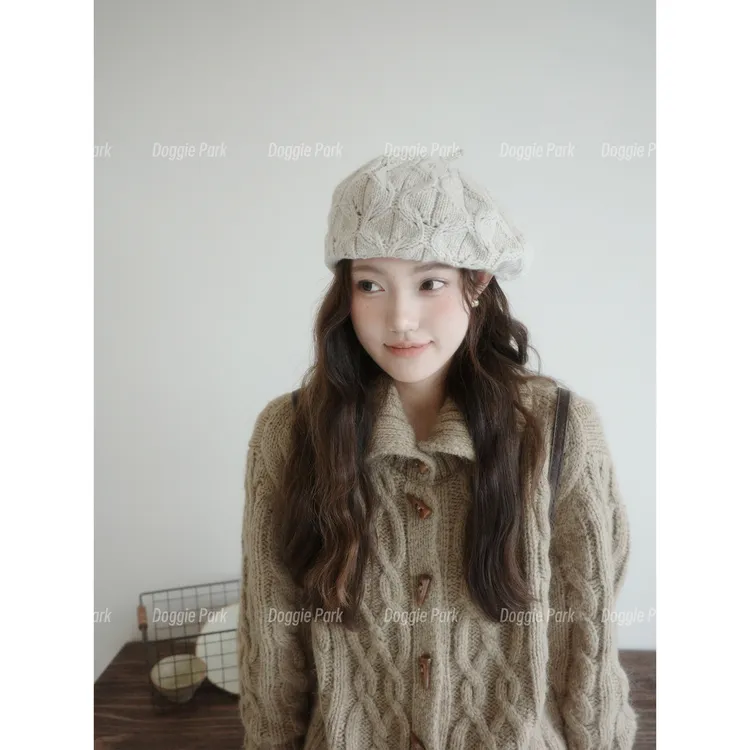 狗狗公园｜复古麻花羊毛针织贝雷帽秋冬百搭韩系报童帽显脸小