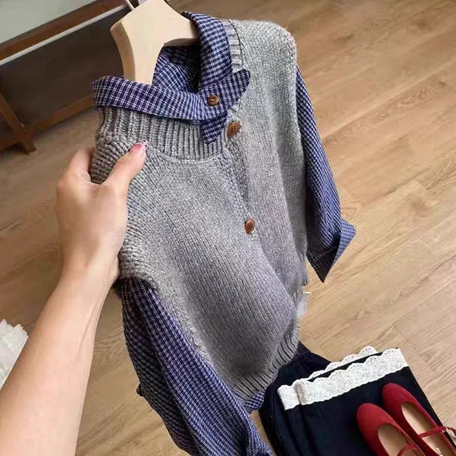 2025经典格子松弛感翻领长袖衬衫女秋季时尚百搭休闲宽松开衫上衣