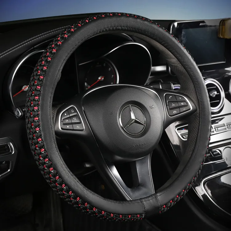 汽车方向盘套冰丝编织四季通用防滑视频吸汗透气舒适耐磨方向套