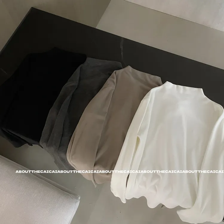 CAICAI冬季双面绒中领打底衫女韩系简约内搭叠穿保暖长袖T恤