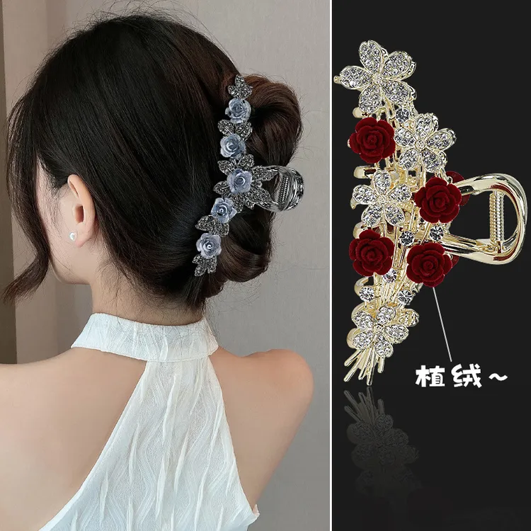 玫瑰花系列金属大号鲨鱼夹头饰高级感后脑勺头发抓夹发夹发卡气质