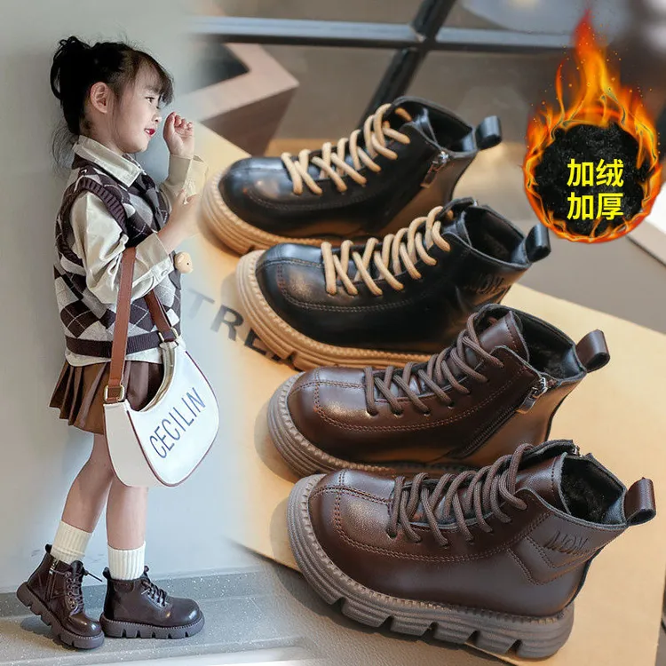 男女童靴子2025冬季新款儿童鞋英伦风女孩加绒马丁靴时尚百搭靴5
