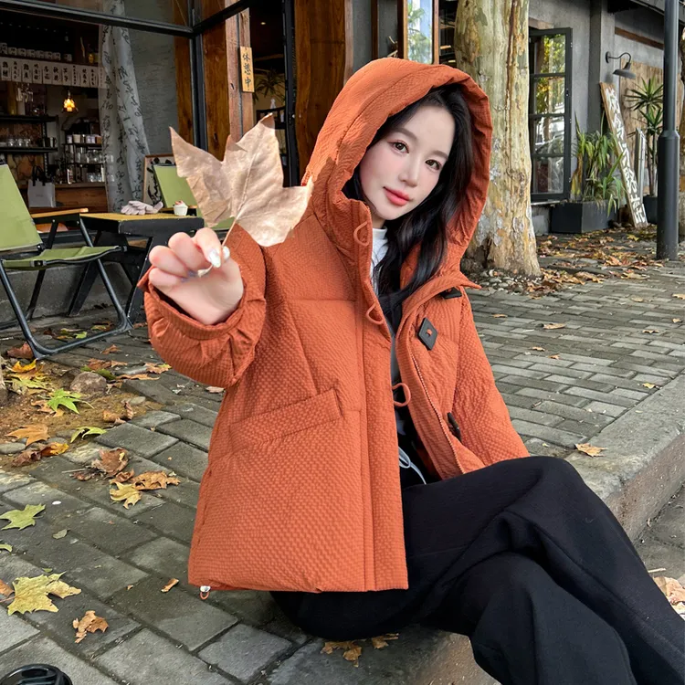 2024冬季新款格子连帽棉服女短款时尚百搭棉袄冬季女士休闲外套