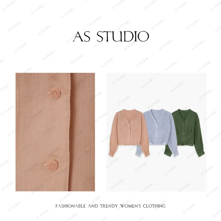 【AS青竹】25新简约气质V领收腰显瘦设计感防晒衬衫AS25XCS4878