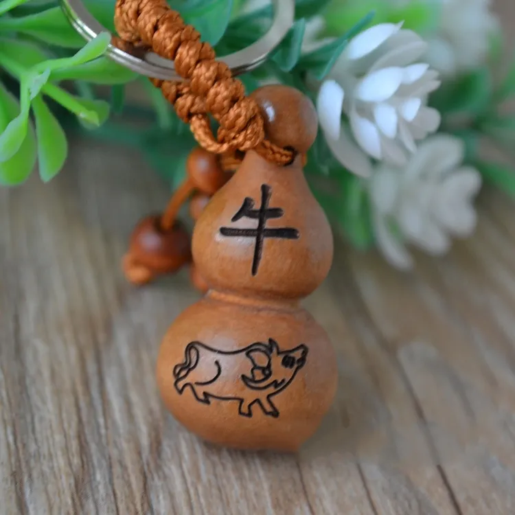 十二生肖桃木雕刻葫芦(福禄)平安钥匙扣随身带挂件