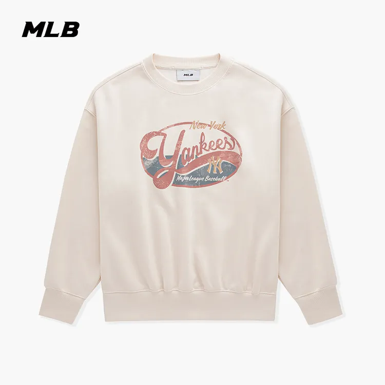 MLB官方男女情侣复古时尚学院风印花图案圆领卫衣25秋季新款MTV10
