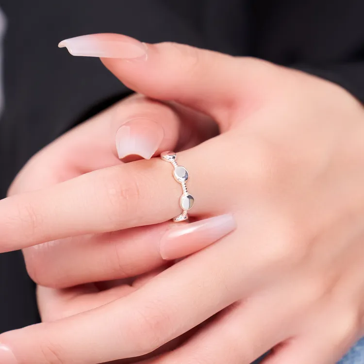 925银戒指 8369圆圈拼接戒指韩版ins开口戒百搭冷淡风食指戒环