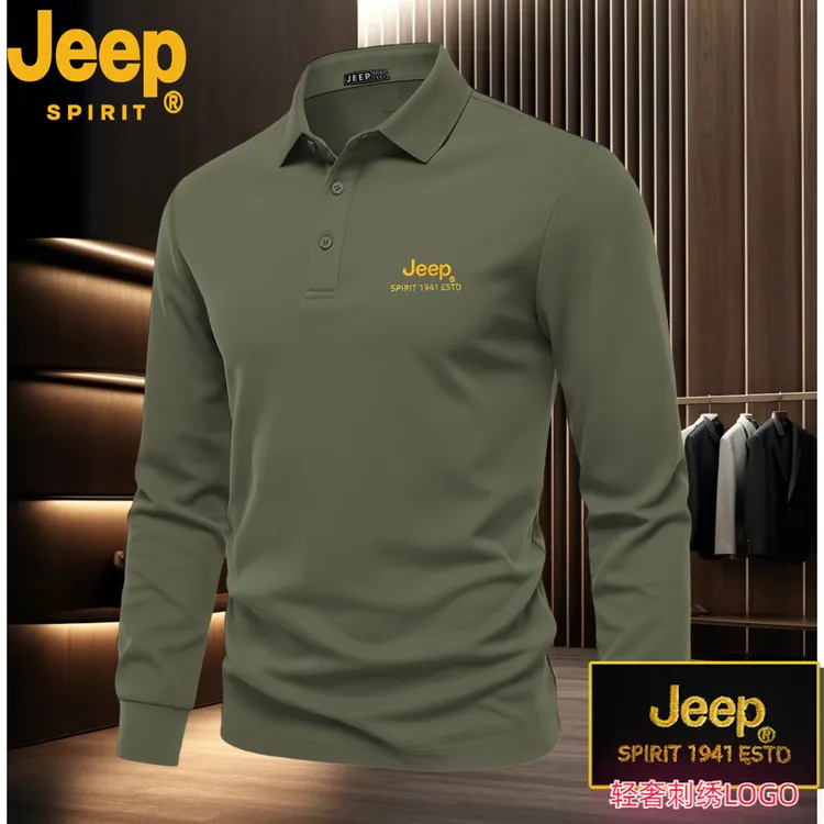 JeepSpirit秋款金标刺绣polo衫质感翻领简约男士薄款百搭经典修身