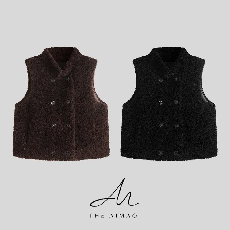 “奢感暖冬”100%颗粒羊毛皮毛一体厚实保暖双排扣马甲XYX82909