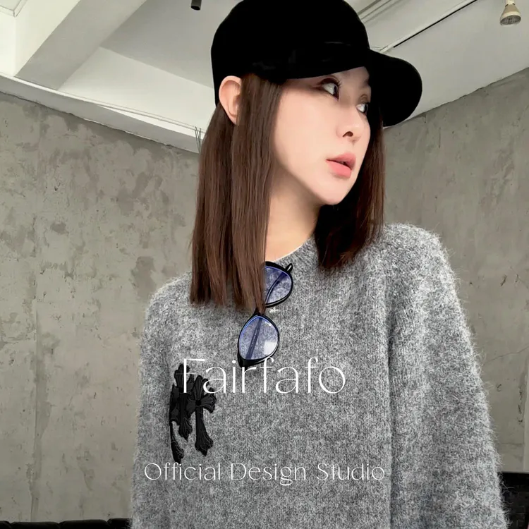 【皮牌绣圆领毛衣】ZYMY59202潮牌时尚宽松显瘦秋冬圆领毛衣